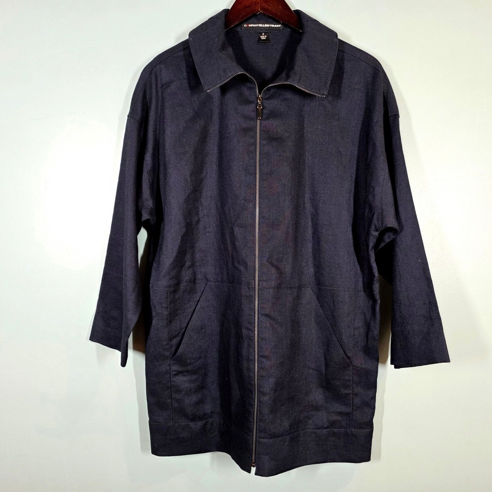 Company Ellen Tracy Womens‎ Black 100% Linen Full Zip Jacket Petite L RN17359